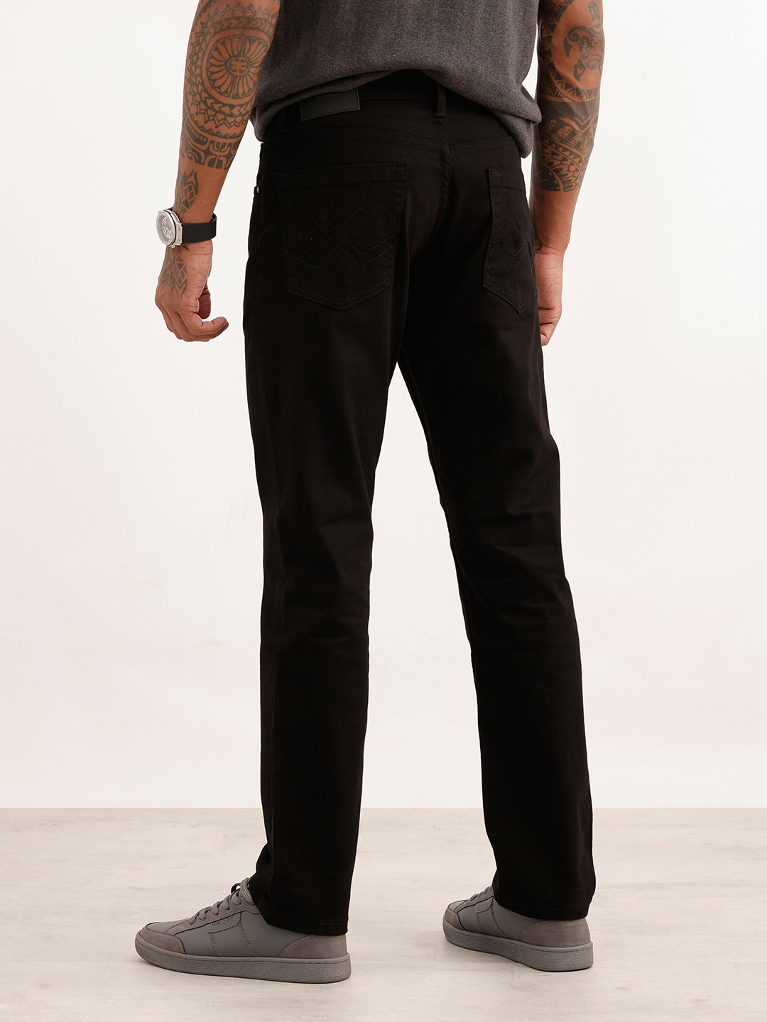 Solid Straight Fit Denim Jeans | Black