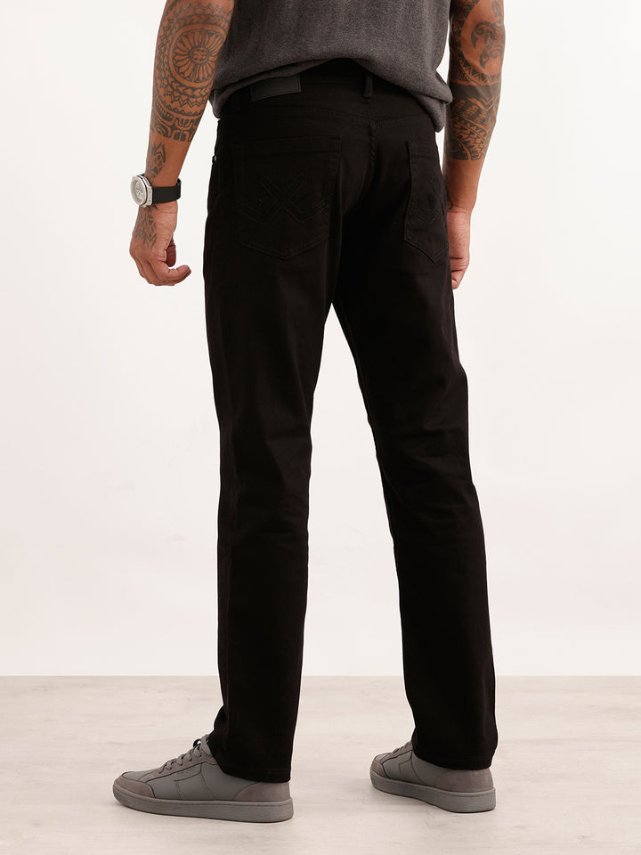 Solid Straight Fit Denim Jeans | Black