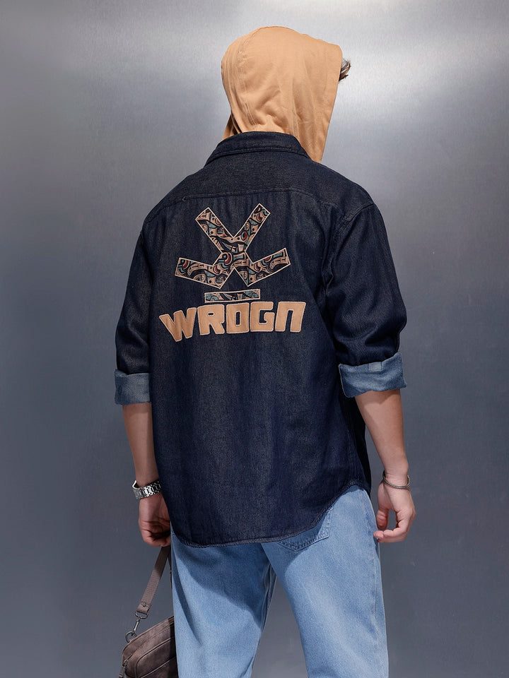 Back Printed Hooded Shirt  | Blue