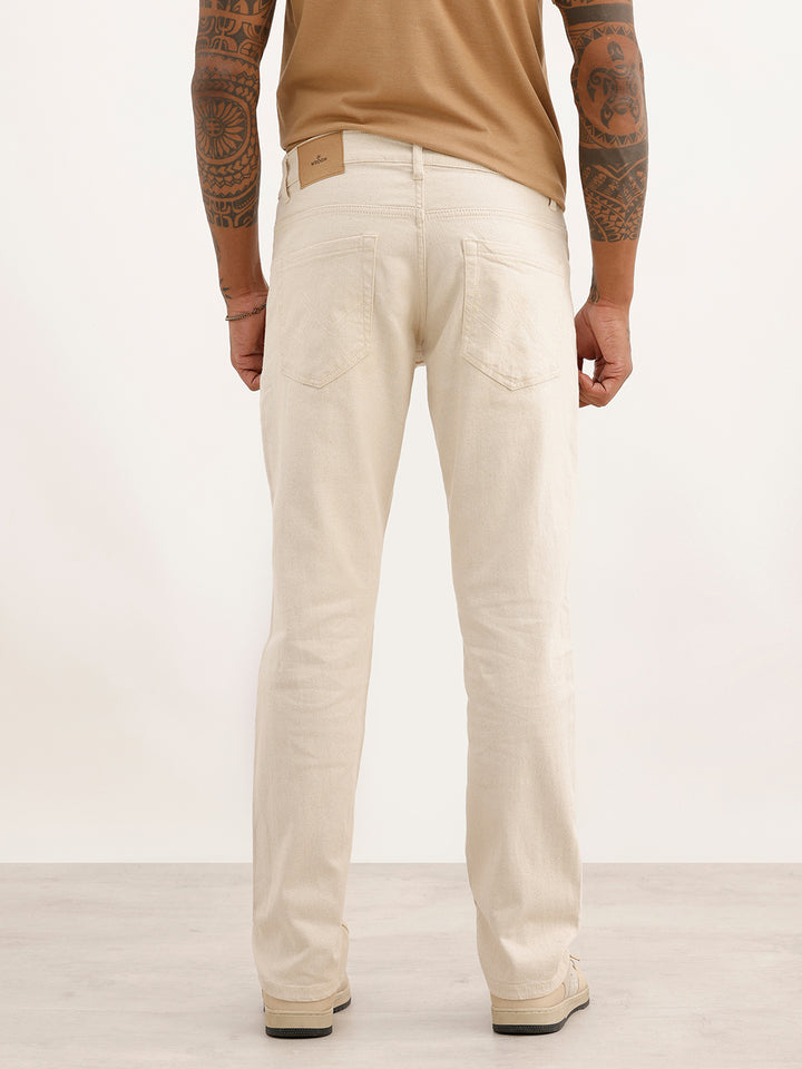 Solid Straight Fit Denim Jeans | Cream