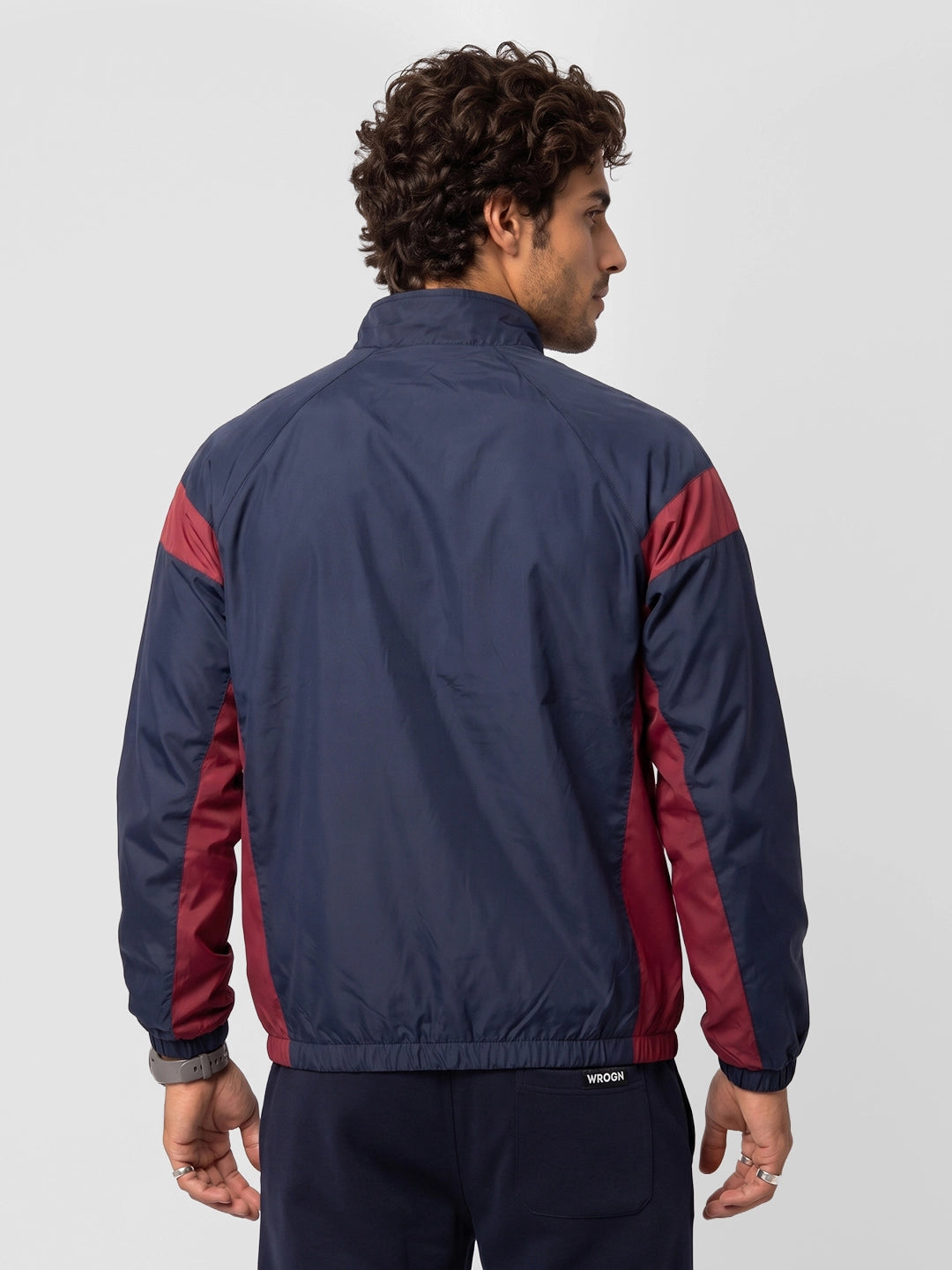 Contrast Side Pannel Zipper Jacket | Navy Blue
