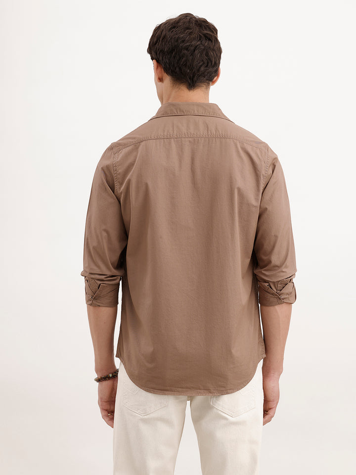 Regular Fit 100% Cotton Solid Shirt | Khaki