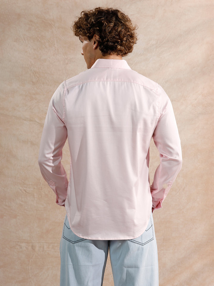 Solid Stretch Cotton Blend Shirt | Pink