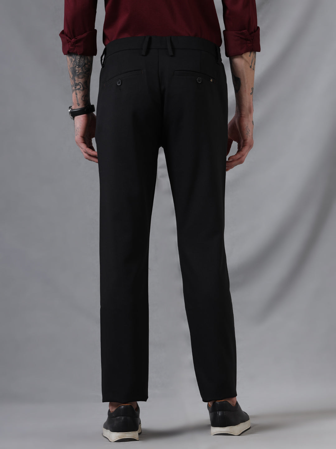 Solid Black Side Elastic Trouser