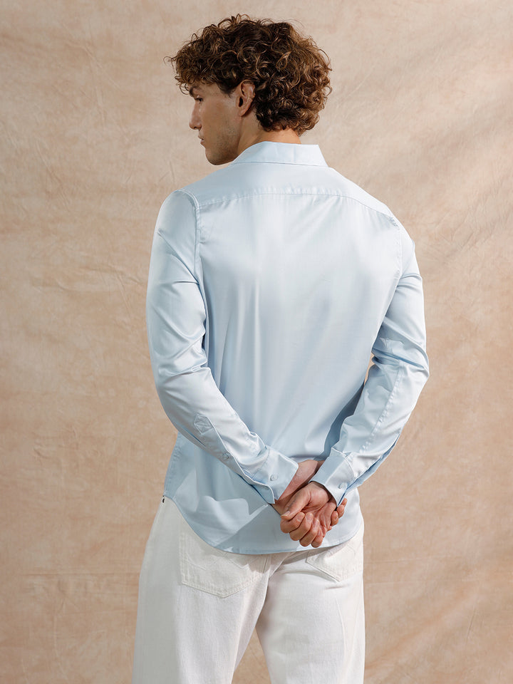 Solid Stretch Cotton Blend Shirt | Blue