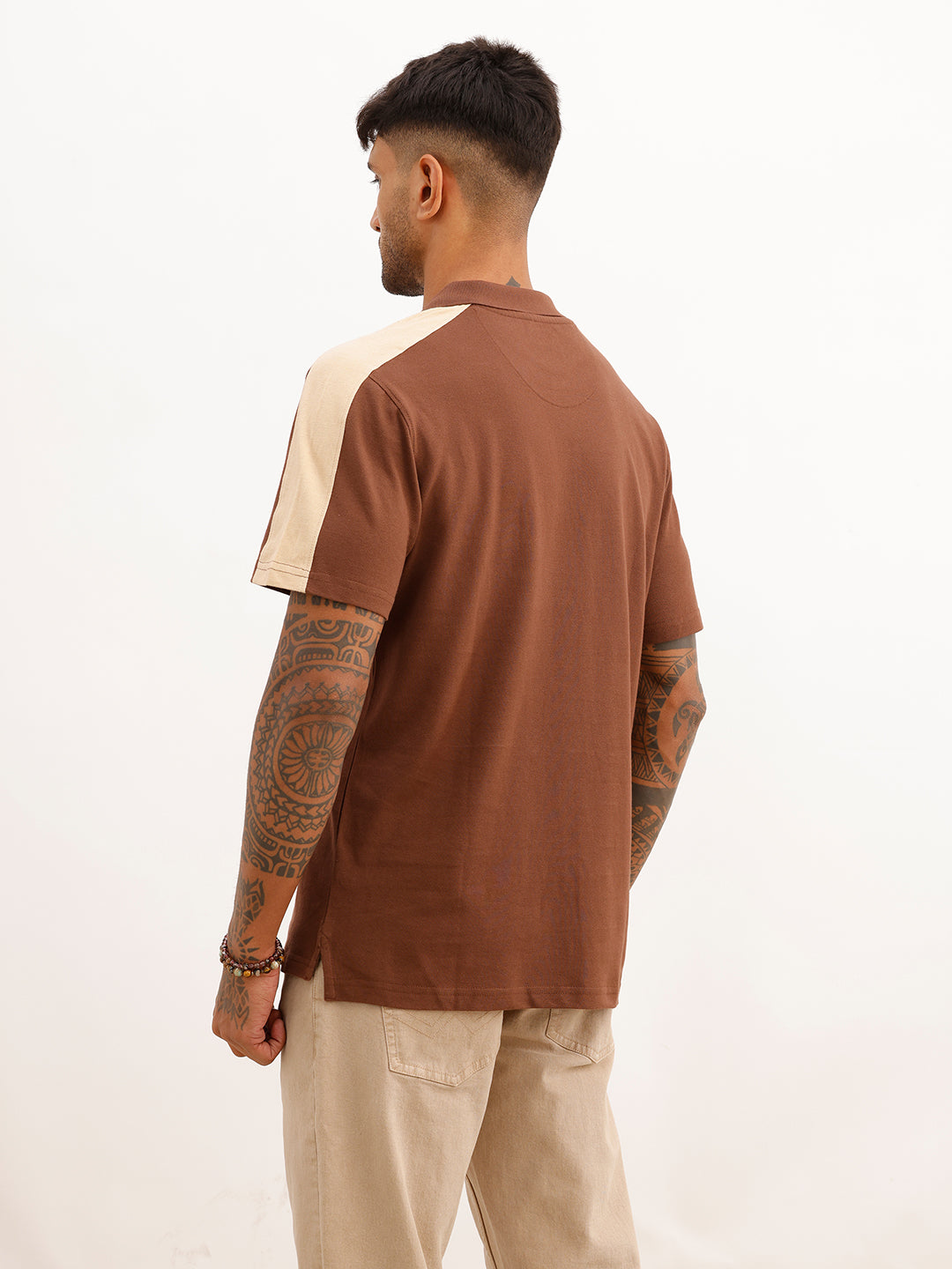 Regular Fit Contrast Sleeve Polo T-Shirt | Brown