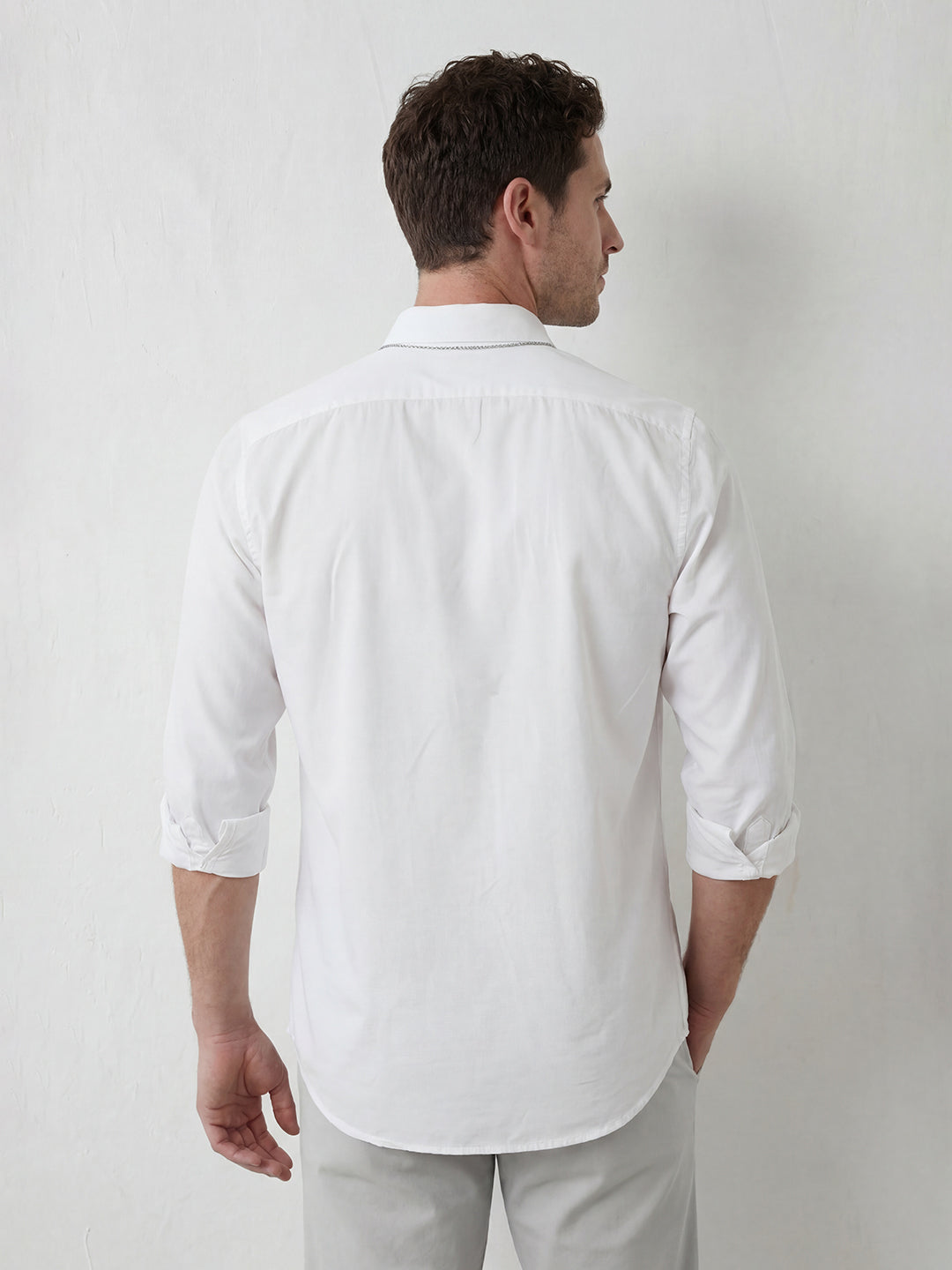 Solid Slim Fit Full Sleeve Shirt | White