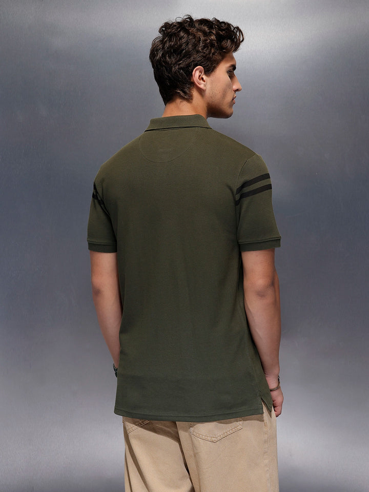 Classic Placement Printed  Polo T-Shirt   |  Olive