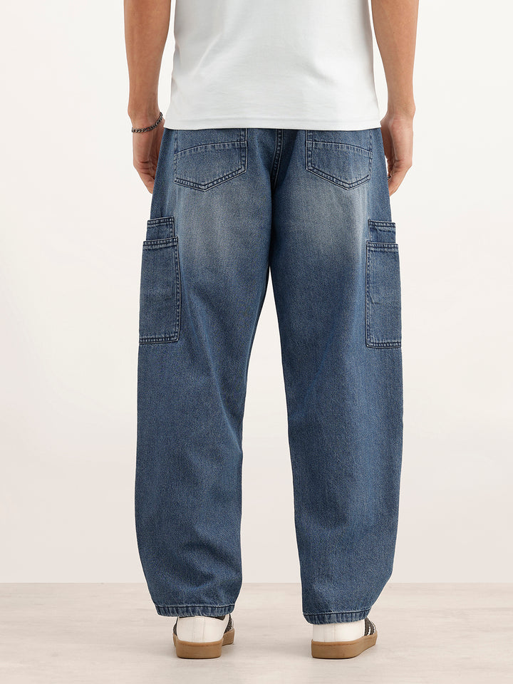 Classic Loose Fit Denim Cargos | Light Blue