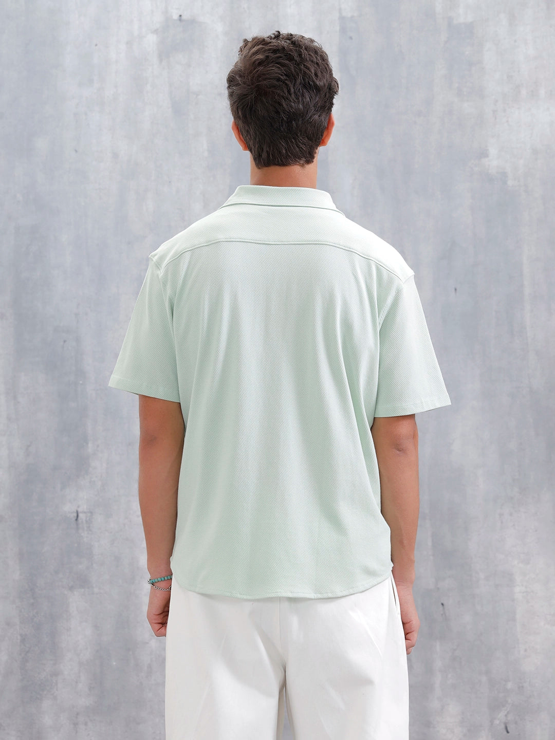 Knit Popcorn Textured Slim Fit Shirt | Light Green