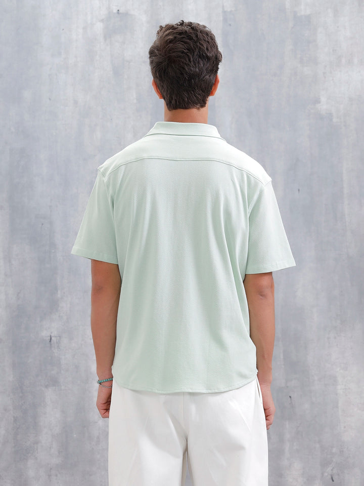 Knit Popcorn Texture Slim Fit Shirt | Light Green