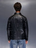 Men's Slim Fit PU Collared Jacket  |  Black