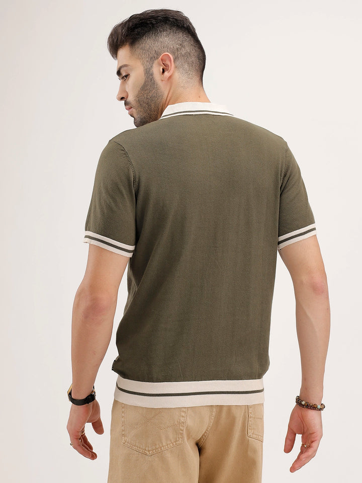 Classic Slim Fit Tipping Collar Polo T-Shirt | Olive