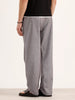 Loose Fit Linen Blend Striped Trouser | Grey