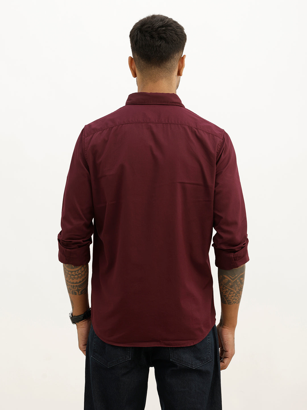 Solid Slim Fit Full Sleeve Shirt | Wine