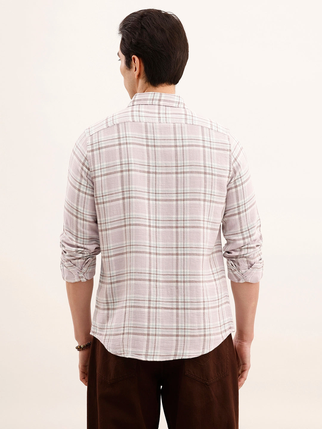 Regular Fit Double Pocket Checkered Shirt | Pink