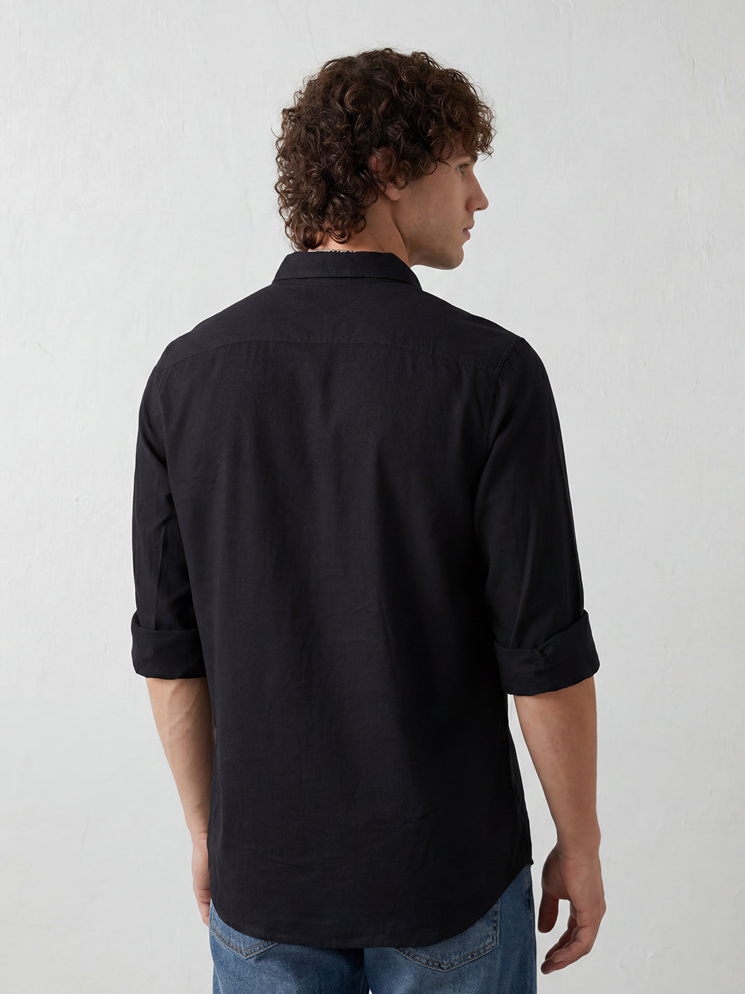 Solid Regular Fit Full Sleeve Shirt | Black