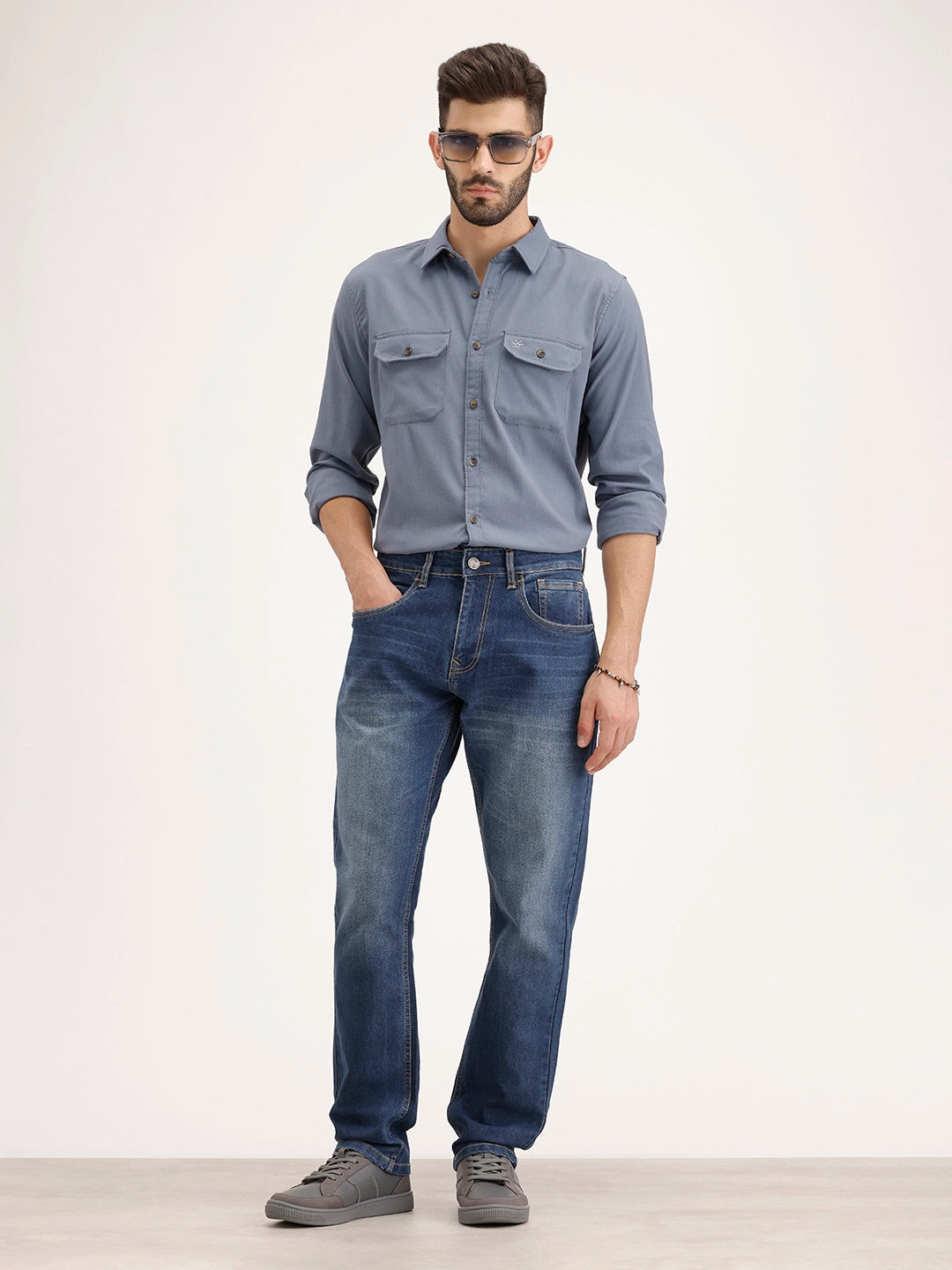 Regular Fit Double Pocket Shirt | Blue