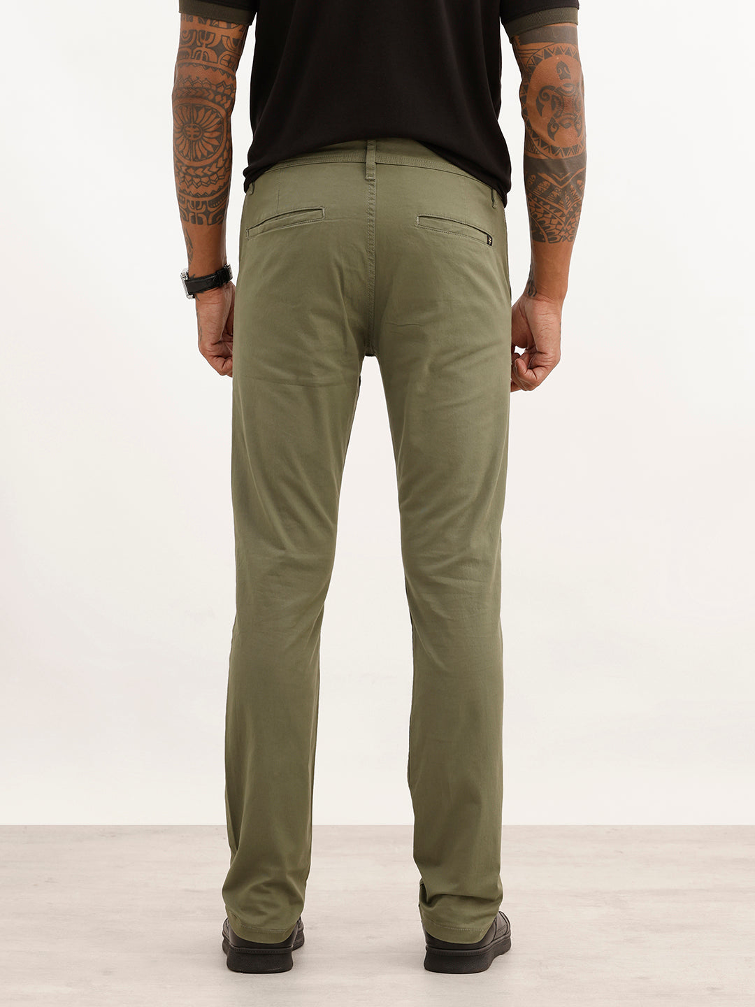 Solid Slim Fit Cotton Trouser | Olive