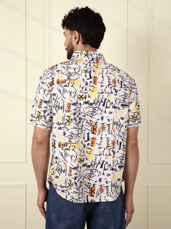 Textured Light Weight AOP Shirt | Off White