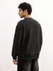 Washed Oversized Placement Printed Sweatshirt | Black