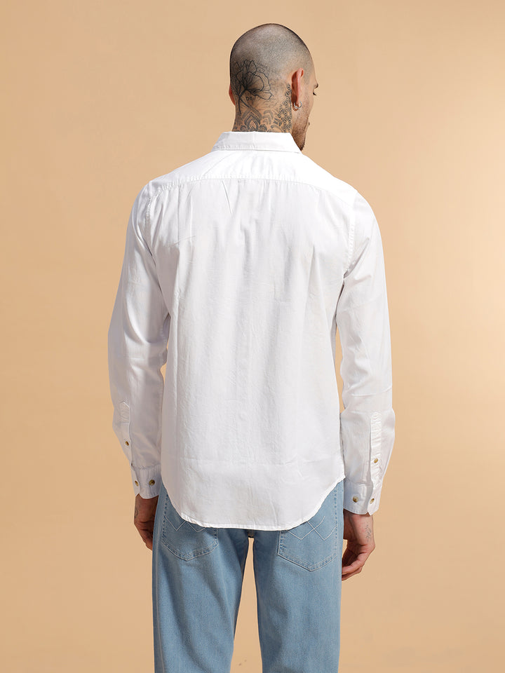 Solid Full Sleeve Cotton Shirt | White