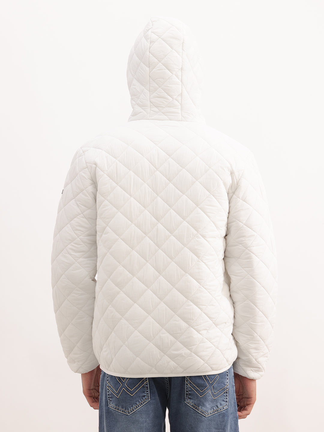 Solid Regular Fit Hooded Puffer Jacket | White