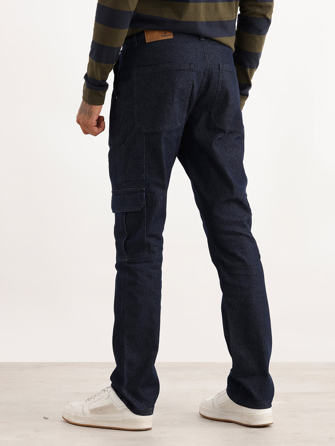 Solid Straight Fit Denim Cargo | Dark Blue