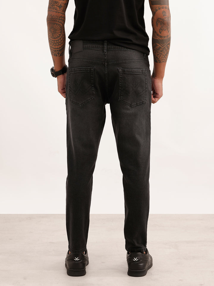 Faded Skinny Crop Fit Denim Jeans | Black