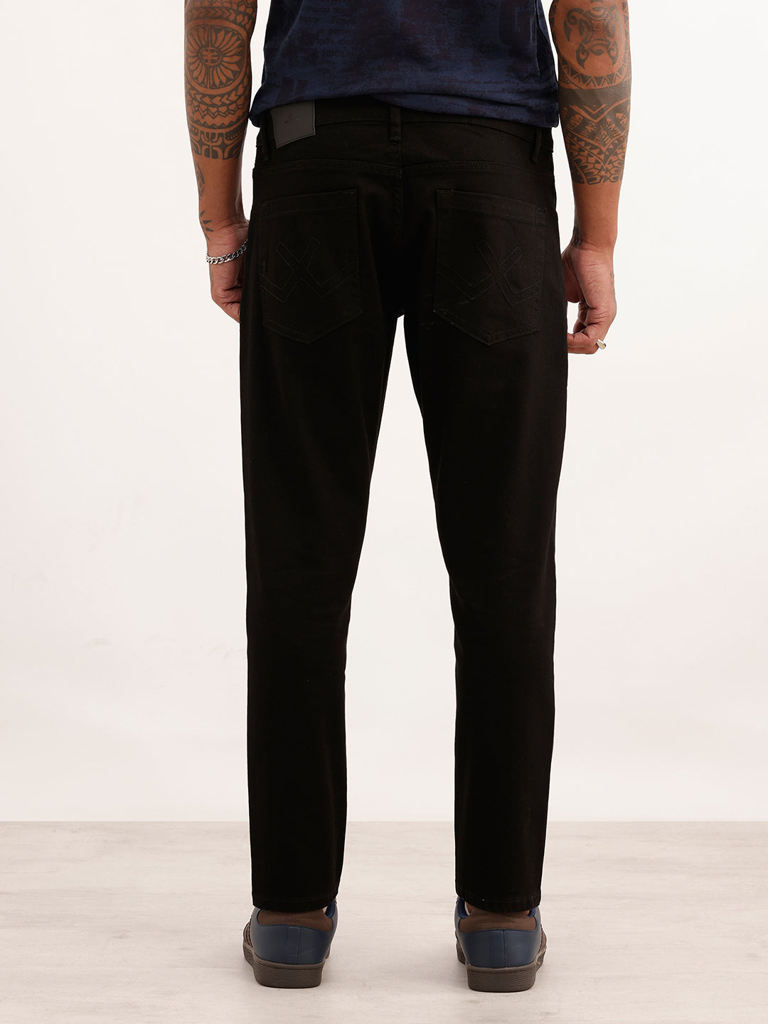 Solid Slim Cropped Fit Denim Jeans | Black