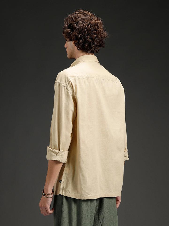 Men's casual oversized fit double pocket shirt  | Khaki