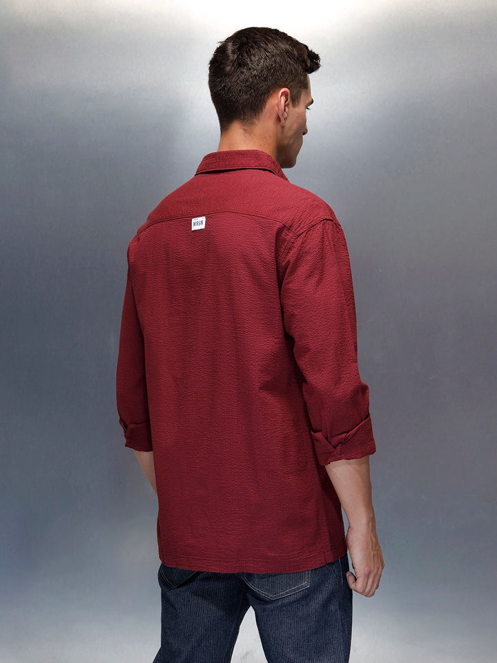 Textured Men's Casual Regualr Fit Shirt | Maroon