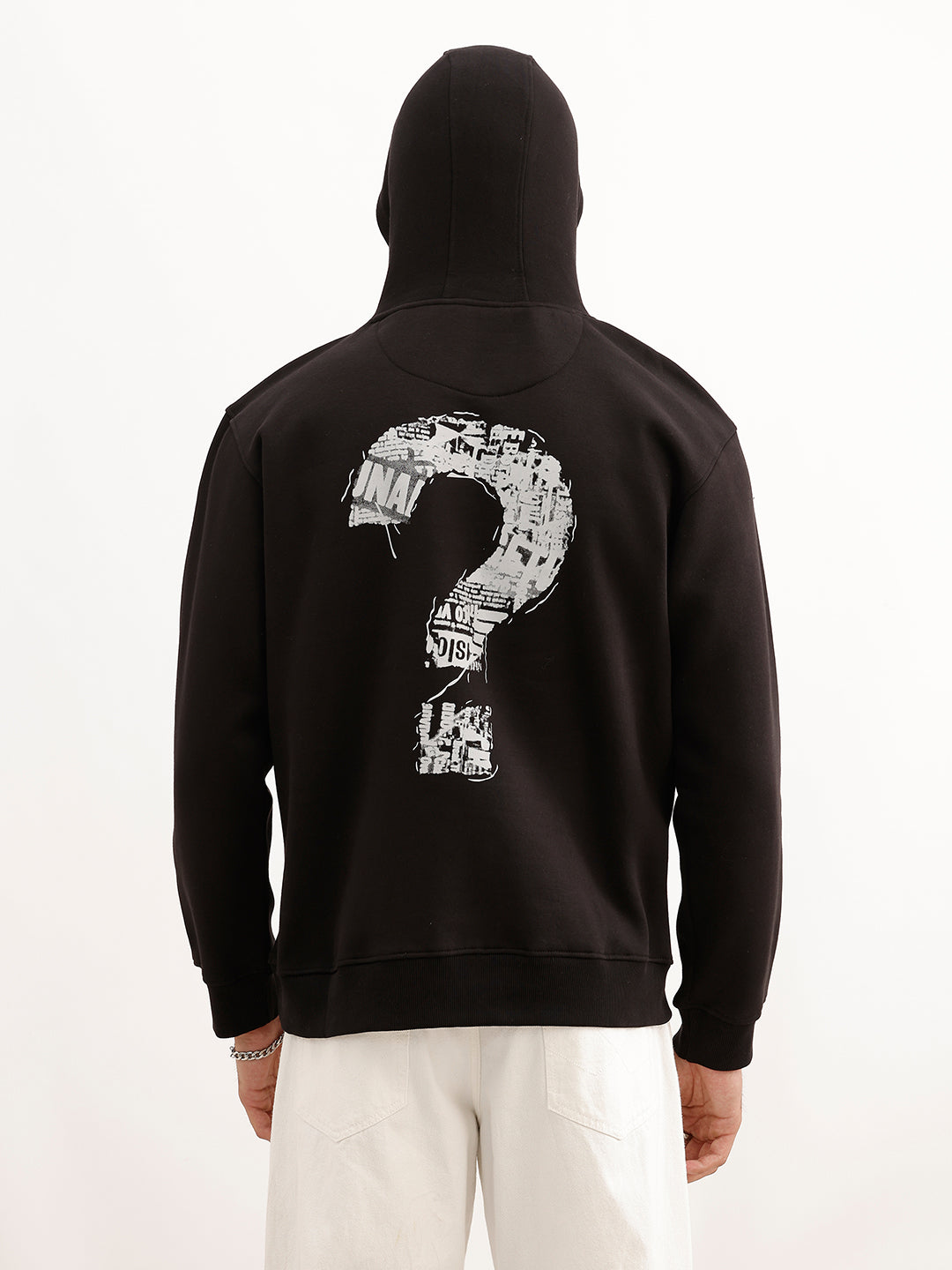 Comfort Fit Placement Printed Hooded Sweatshirt | Black