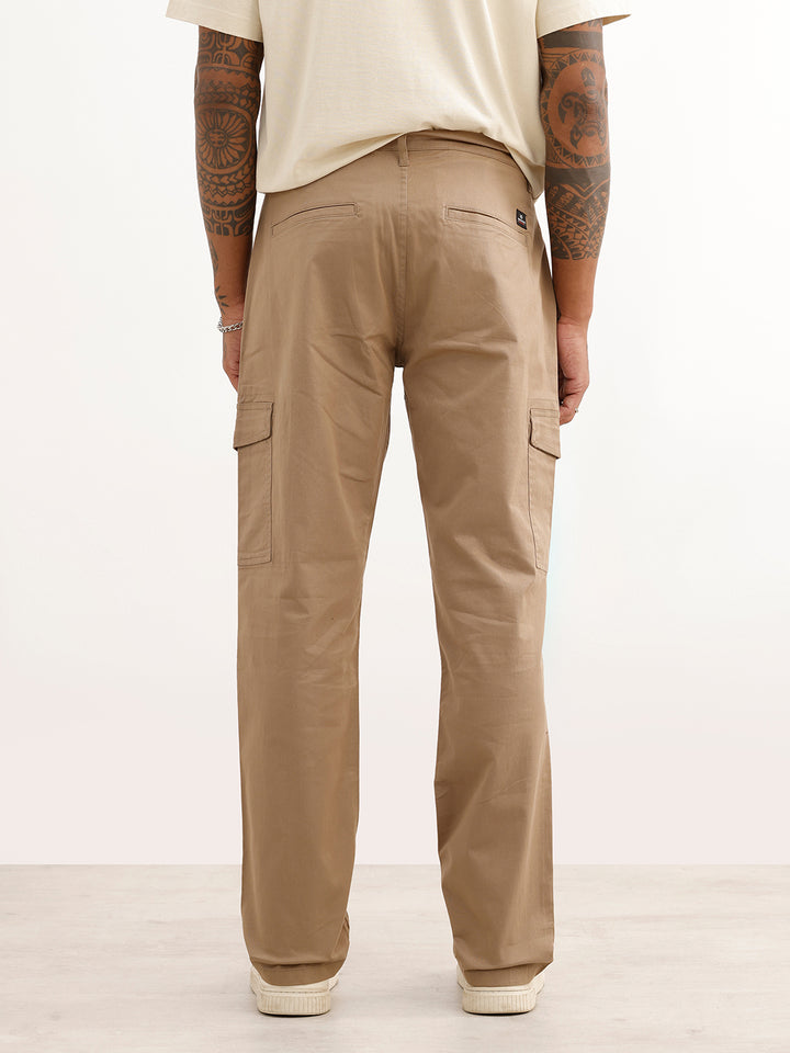 Solid Straight Fit Cargo Trouser | Khaki