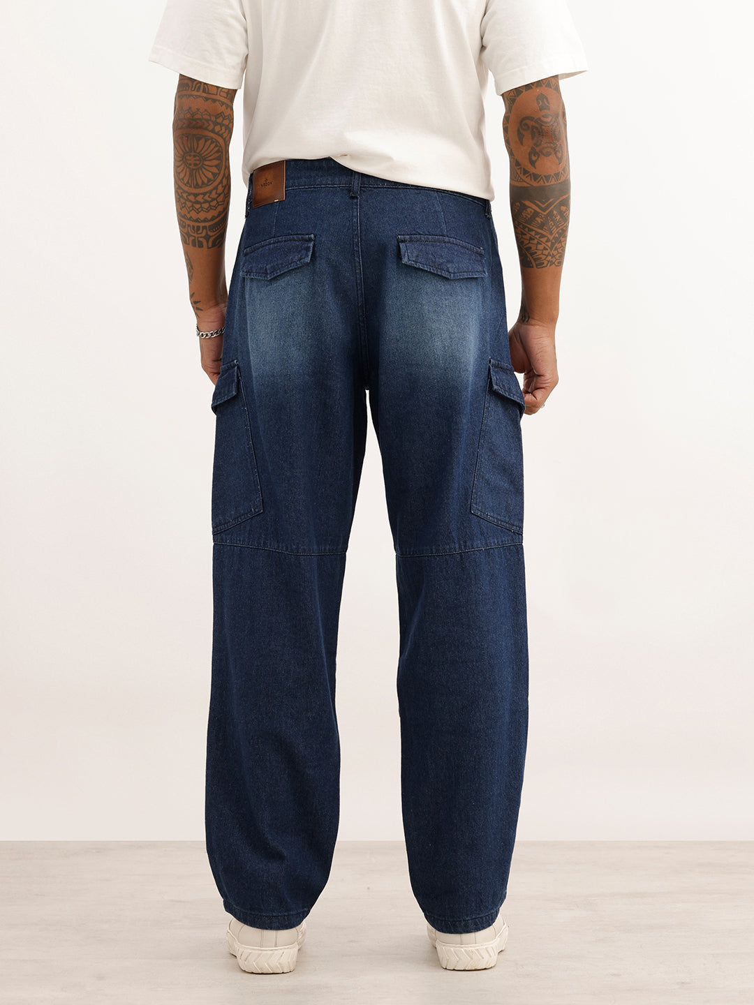 Faded Loose Fit Denim Cargo | Dark Blue