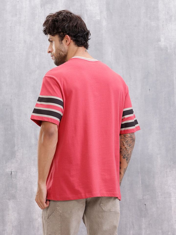 Men’s Colorblock Varsity Graphic Oversized Fit T-Shirt | Red