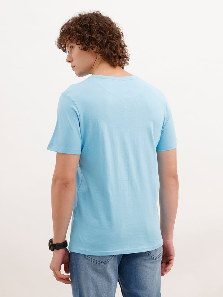 Solid Placement Printed T-Shirt | Light Blue
