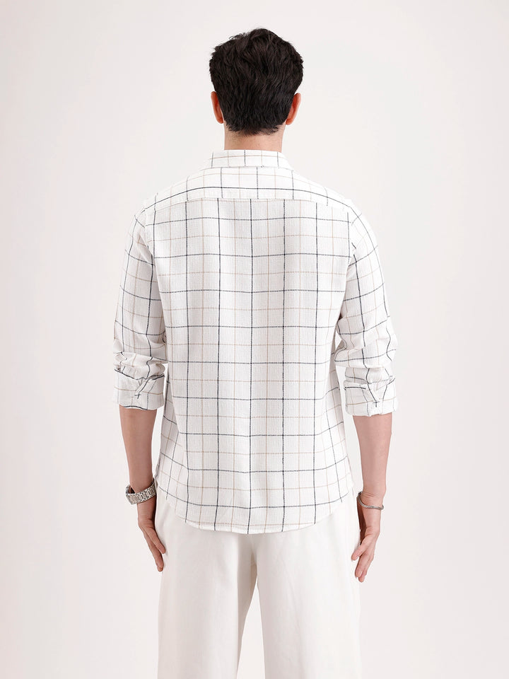 Classic Full Sleeve Checkered Shirt   |  White