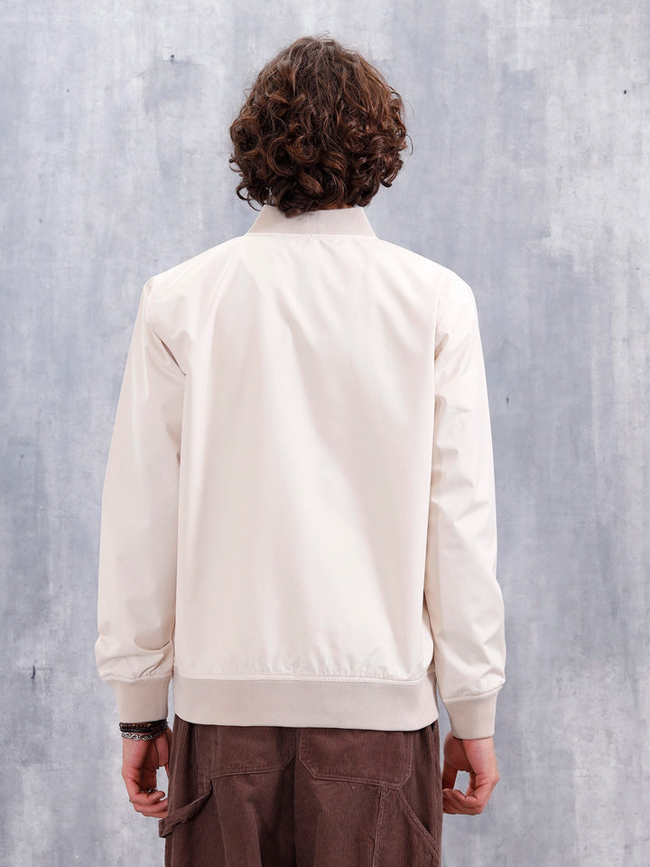 Men'S Solid Casual Bomber Jacket | Beige