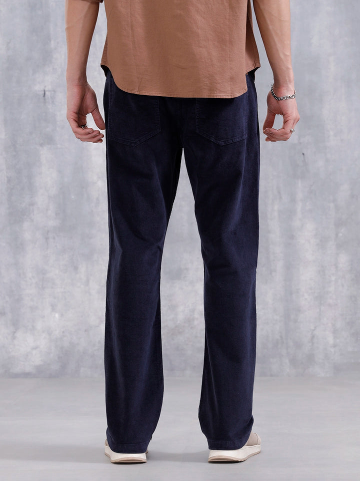 Wales Corduroy Straight Fit Trouser  | Navy Blue