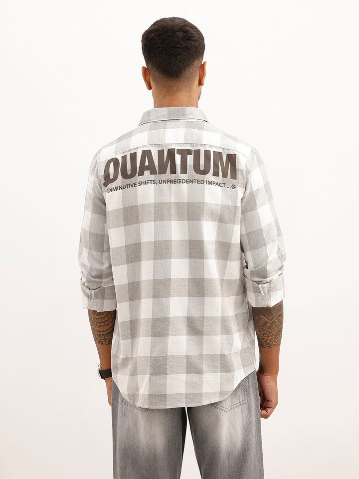 Slim Fit Placement Printed Flannel Shirt | Grey