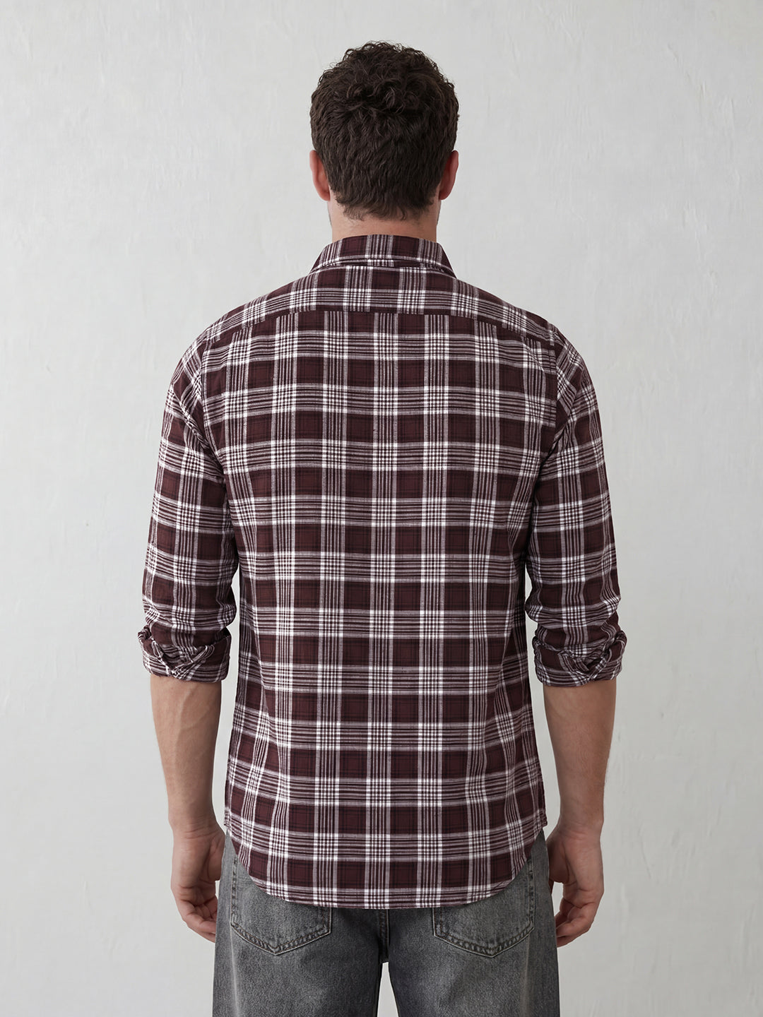 Refined Checks Slim fit Signature Embroidery shirt | Brown