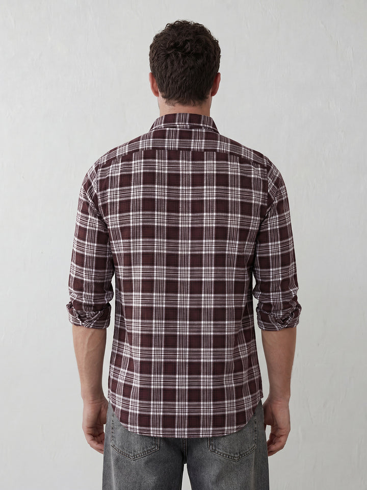 Refined Checks Slim fit Signature Embroidery shirt | Brown