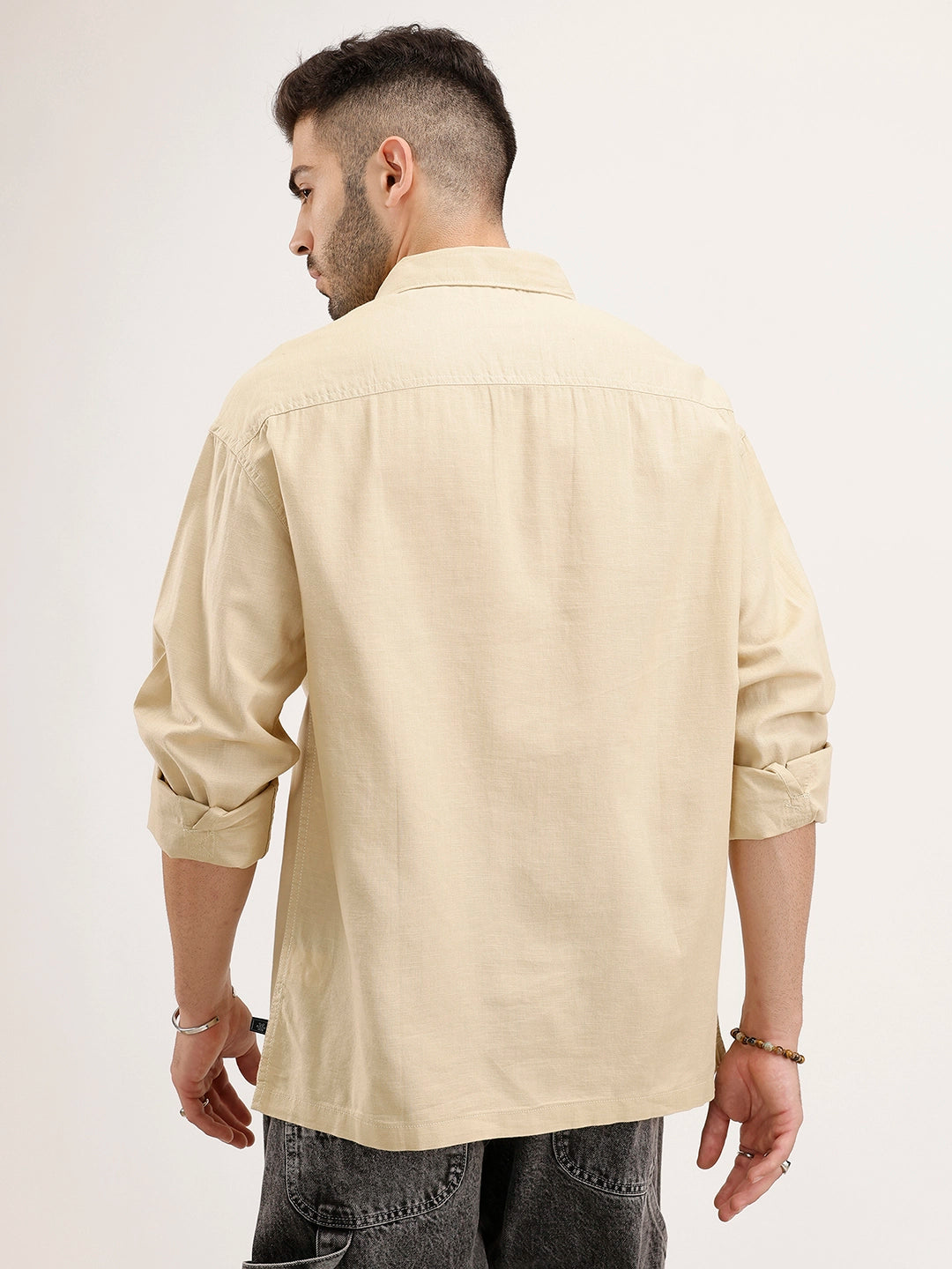 Solid Oversized Double Pocket Shirt | Khaki