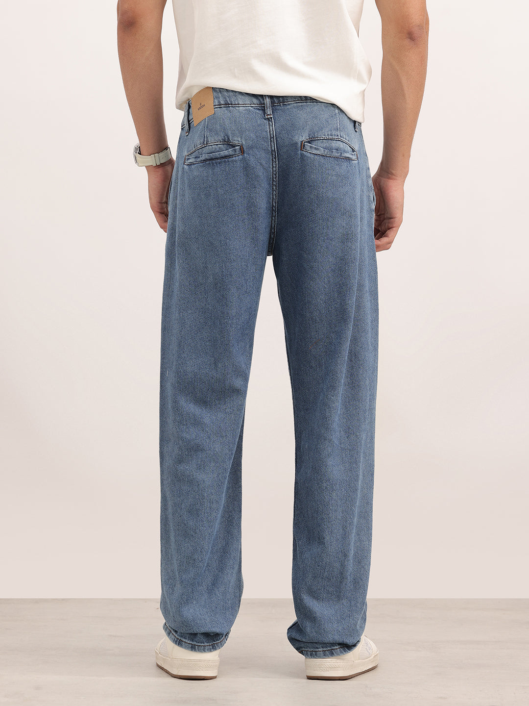 Washed Anti Fit Pleated Denim Jeans | Light Blue