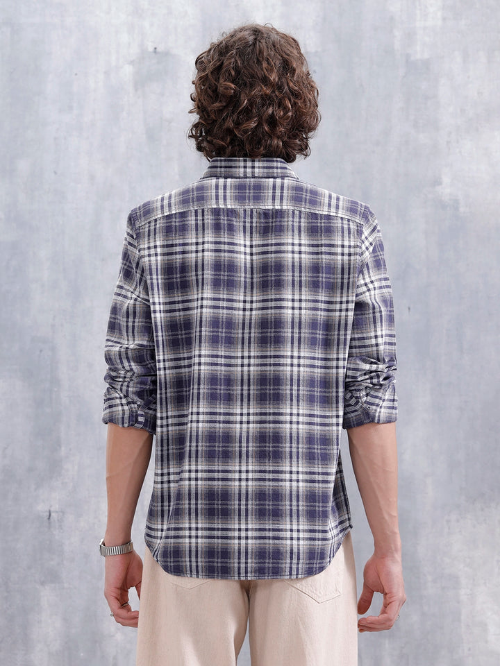 Textured Check Slim Fit Shirt | Navy Blue