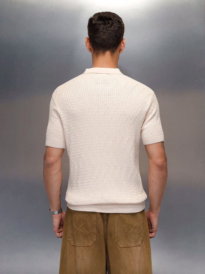 Textured Knit slim fit Polo T-shirt | Beige