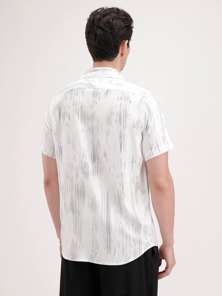 Slim Fit Half Sleeve AOP Shirt | White