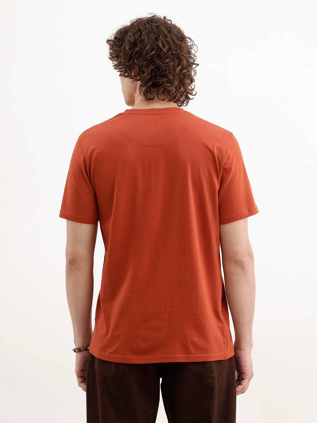 Slim Fit Placement Printed T-Shirt  | Rust