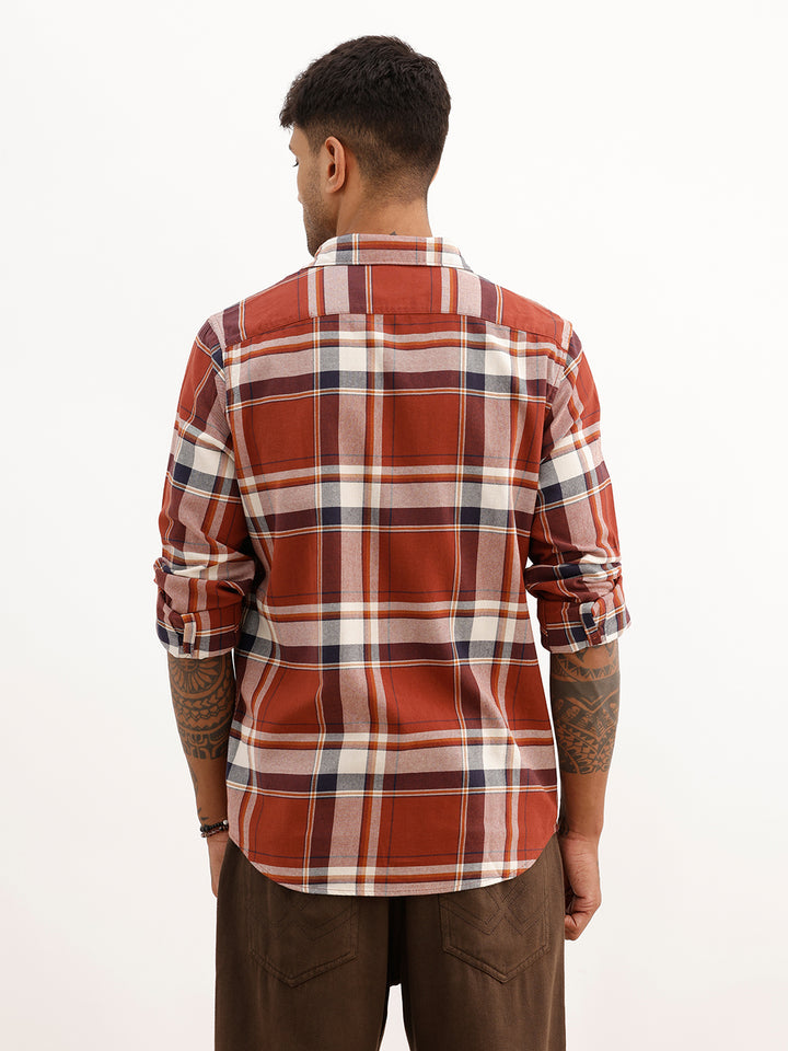 Regular Fit Full Sleeve Checkered Shirt | Brown
